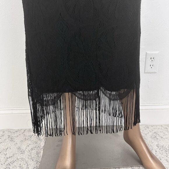 Vtg Harlow Mesh Lace Cocktail Dress Sz 12 Black Fringed Gatsby Party Goth Whimsy - Picture 3 of 10